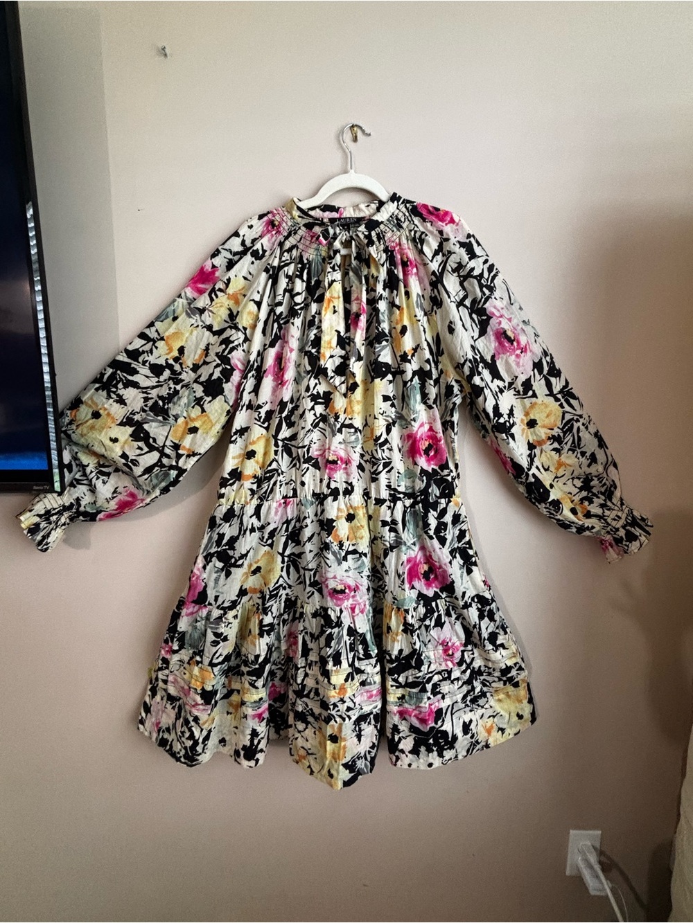 Lauren Ralph Lauren Plus Sz 18 Black Label Multicolor Floral Dress Cotton Voile - Picture 3 of 16